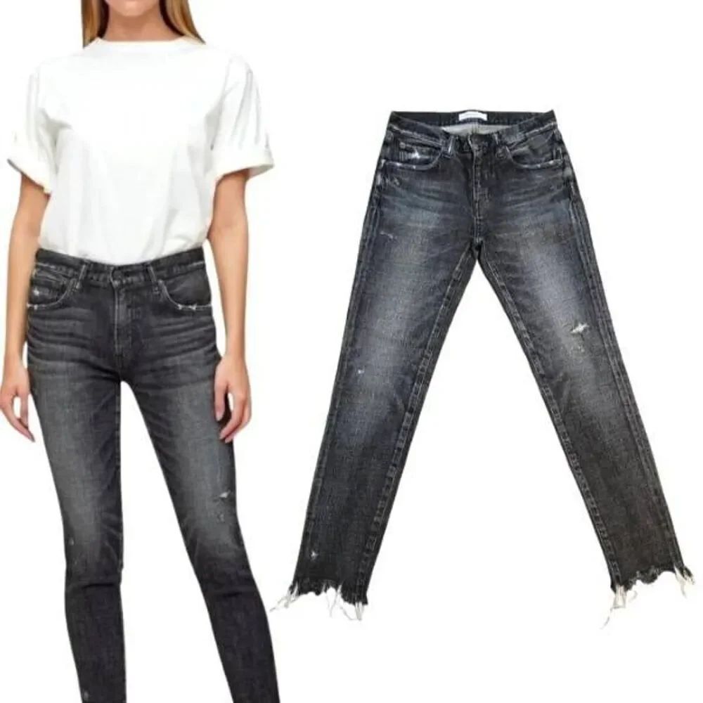 Moussy Japan Checotah Skinny Chew Hem Mid Rise Black Wash Denim Jeans sz 27